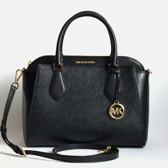 Michael Kors Crossbody Daria Large Triple Compartment Black Leather Satc… - Picture 1 of 11